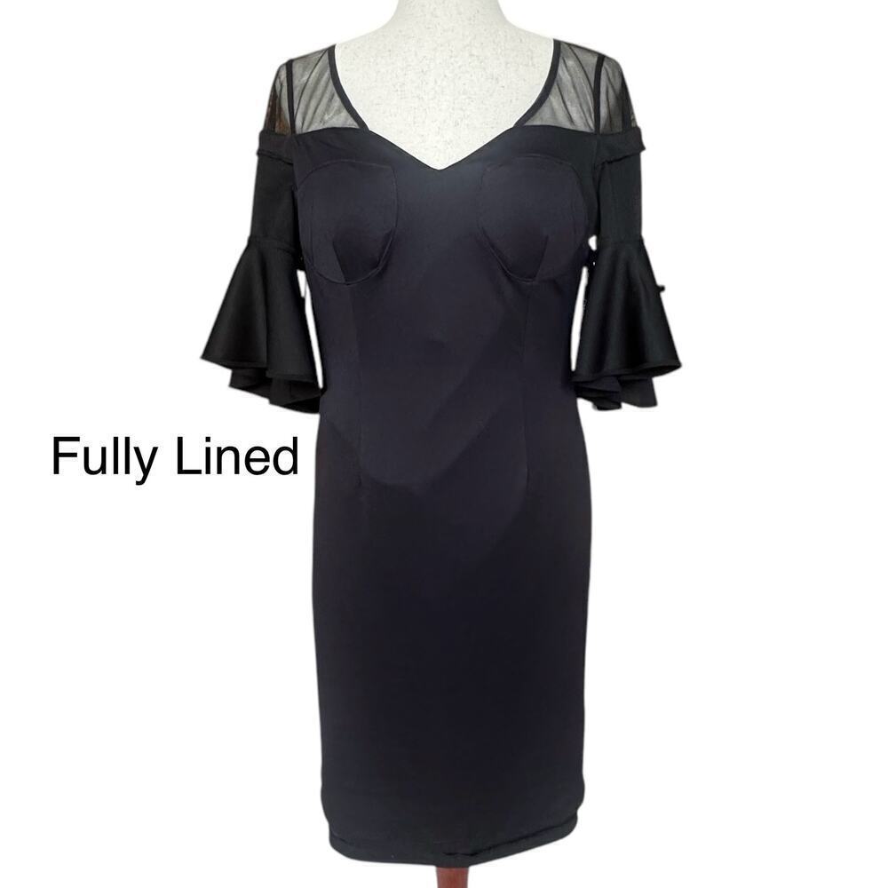 Calvin Klein Black Illusion Ruched Bell Sleeve Cocktail Dress, Women's Size 6 - Picture 11 of 15